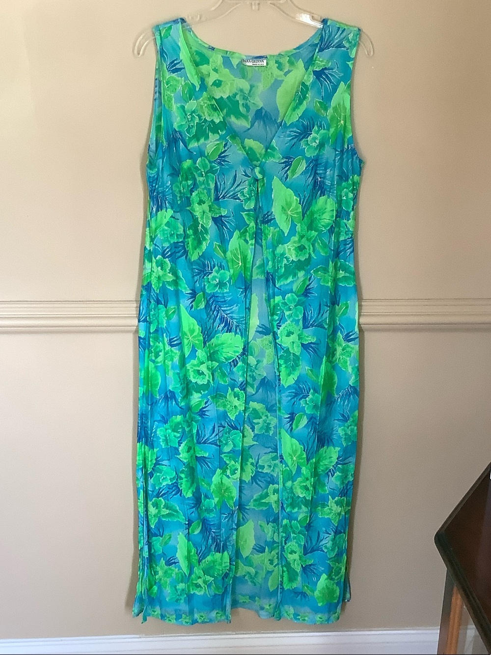 Tara Grinna Women’s Sheer Tropical Blue & Green Swim Coverup